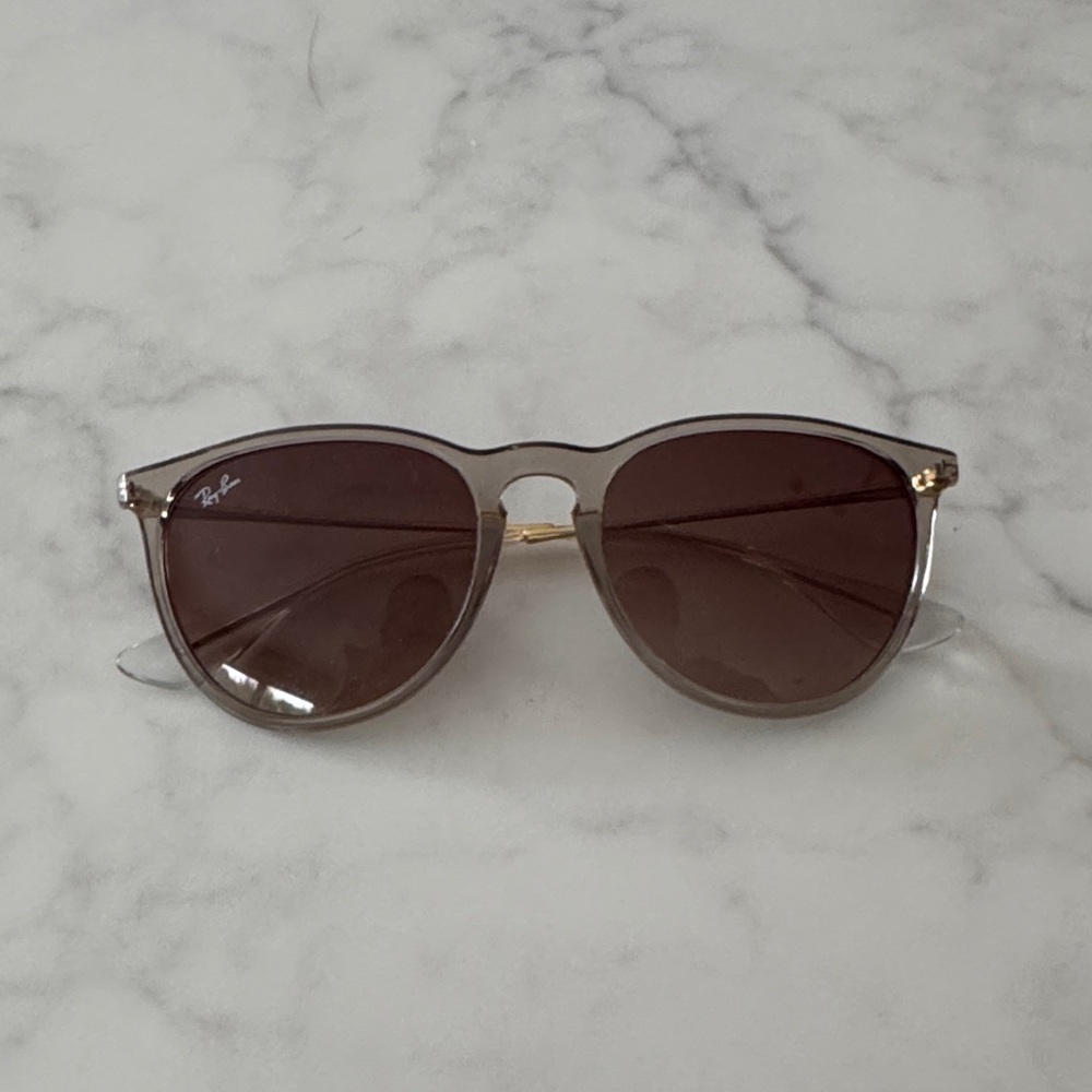Ray-Ban Clear Frame Sunglasses with Brown Lenses and Gold Details